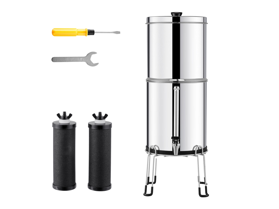 Sistema de filtración de agua por gravedad para encimera Succebuy de 2,25 g con acero inoxidable y 2 filtros