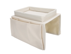 Bolsa Organizadora Beige Para El Brazo Del Sofá Con 4 Bolsillos Y Bandeja Portavasos Para Mandos A Distancia Y Accesorios.