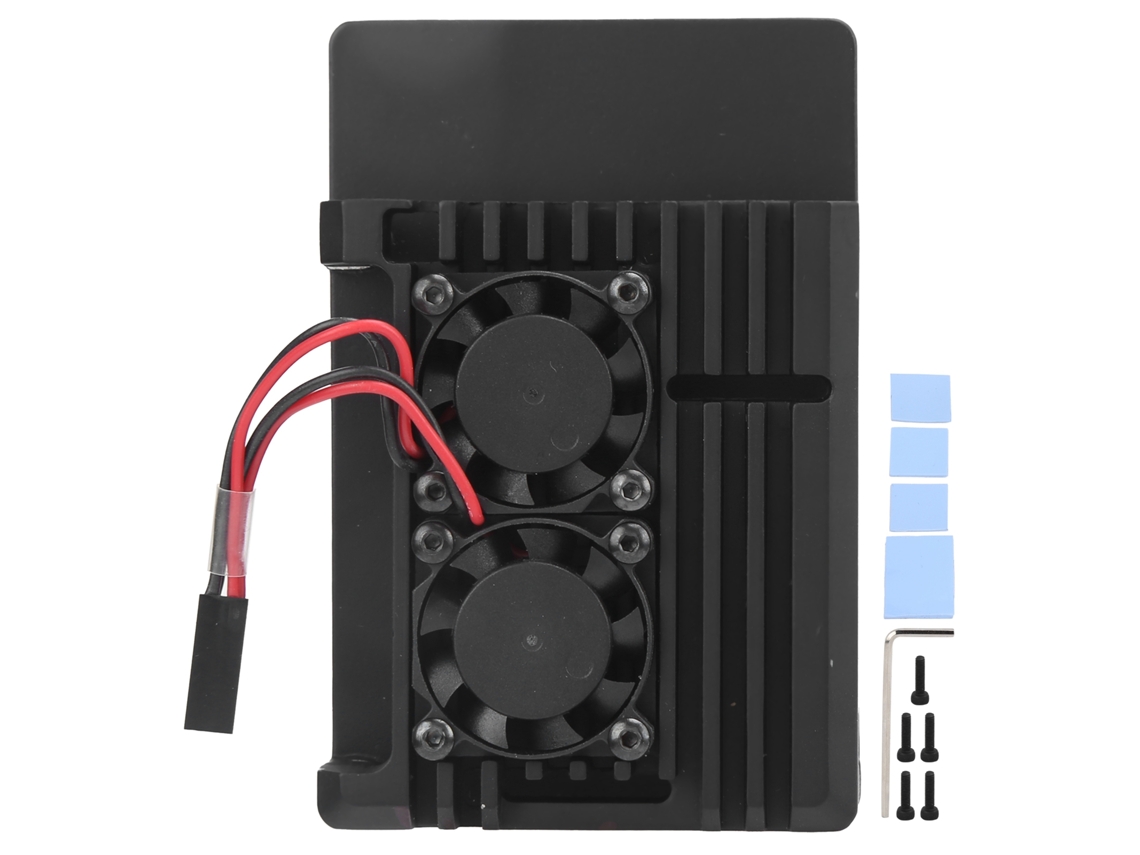 Caja De Aluminio Para Raspberry Pi 4b Con Ventiladores Duales Y Cinta Térmica 85x56.5x20mm