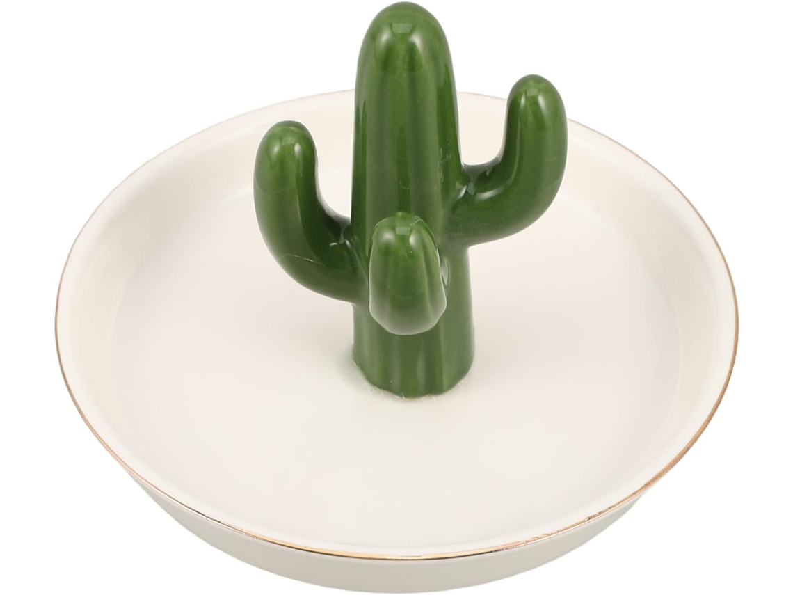 Bandeja Cerámica Forma Cactus Joyas Anillos Pendientes Organizador Decorativo Compacto Hogar Oficina