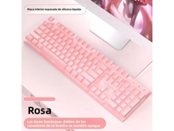 Teclado silencioso (rosa), ideal para trabajo de oficina y juegos, conexión USB, 104 teclas.