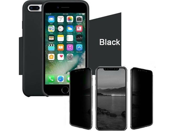 Kit Funda y Protector de Cristal Privacy iPhone 7 Plus, 8 Plus Silicona Negro