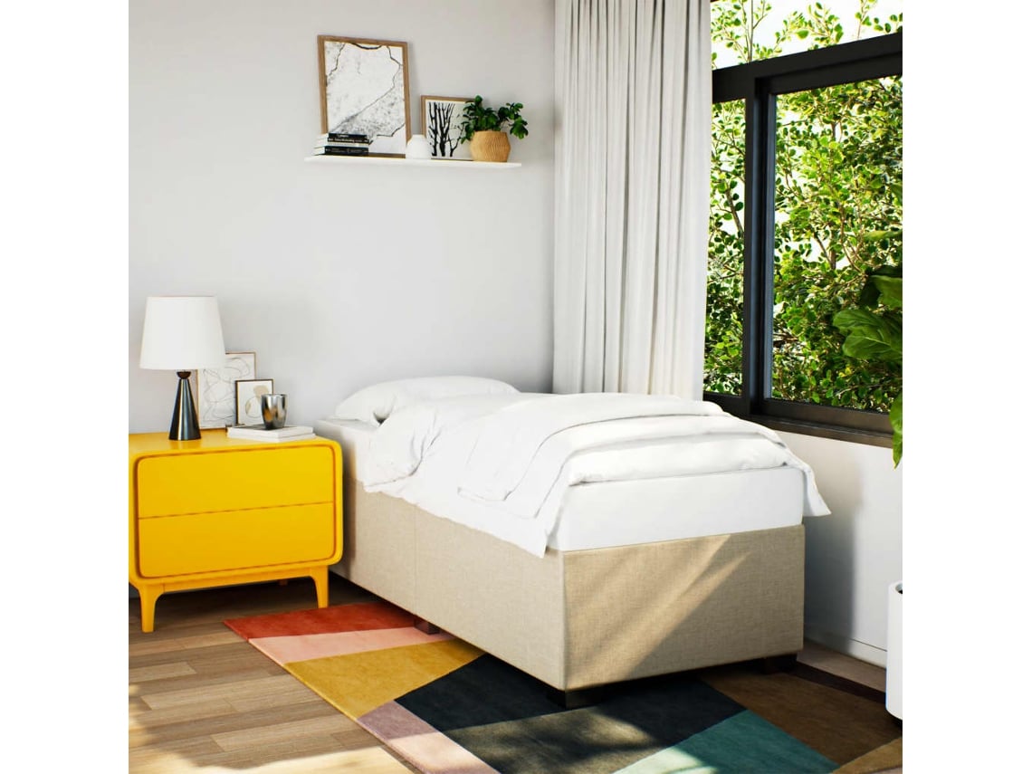 Estructura De Cama Sin Colchón Tela Crema 80x200 Cm