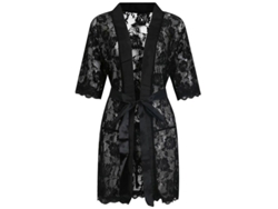 Kimono De Encaje Floral Transparente Para Hombre Con Cinturón De Seda Y Tanga Manga Corta Xxl Blanco Negro S Negro