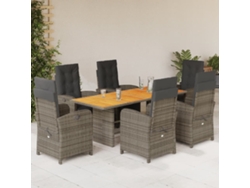 Juego de comedor de jardín de 7 piezas DKD Home Decor con cojines de mimbre gris