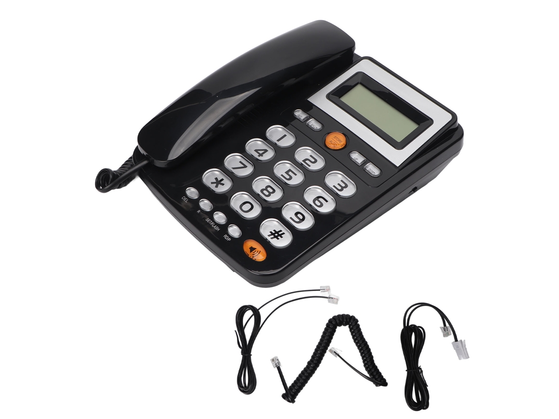Telefone Fixo Com Botões Grandes Com Fio Lcd Brilho Ajustável Marcação Rápida Preto