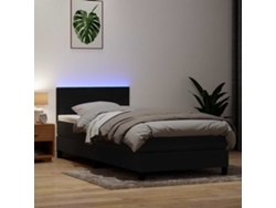 Cama Box Spring Con Colchón Cuero Sintético Negro 80x220 Cm