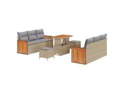 Maison Exclusive - Conjunto de sofás de jardín de mimbre de 11 piezas en beige y gris claro.