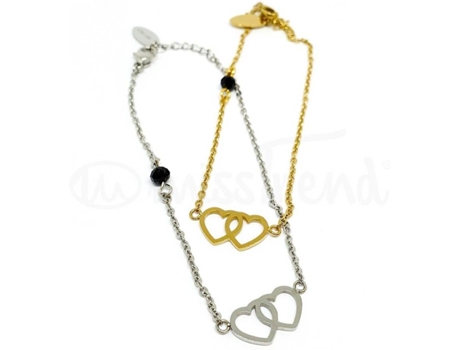 Pulsera MISSTREND Con dos corazones (Acero Inoxidable - Dorado - Ajustable )