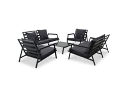Conjunto 5 Peças Lounge Jardim Almofadões Aluminio Cinza Escuro Dkd Home Decor