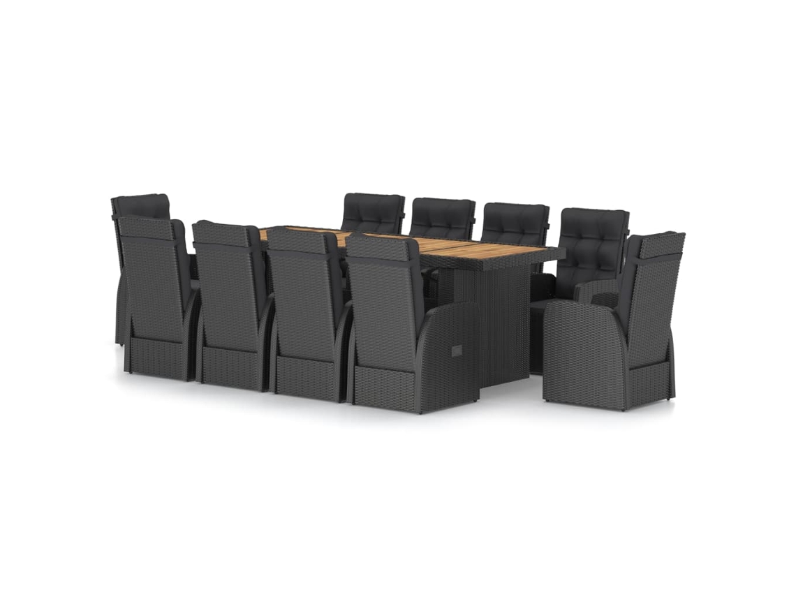 Maison Exclusive - Juego de comedor de exterior de 11 piezas con cojines de mimbre negro