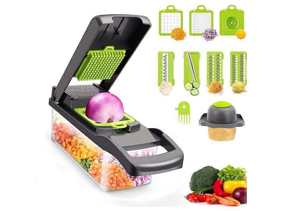 Cortador de verduras 12 en 1, mandolina profesional con 8 cuchillas, cortador de alimentos multifuncional para cebollas, patatas y tomates.