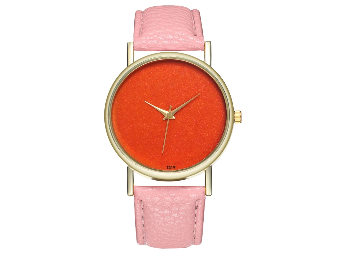 Reloj De Pulsera De Cuarzo Informal Para Mujer Con Correa De Piel Sintética, Esfera Naranja/rosa, Sencillo Y Elegante.