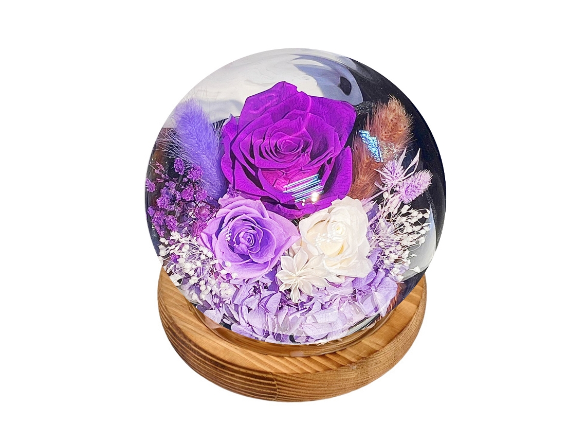 Rosas Eternas en Cúpula de Cristal con Luz LED, Ramo Fresco Permanente con Caja de Regalo, Idea de Regalo para Mujer y Madre en Cumpleaños, Hogar