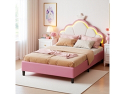 Cama Niña 90x200cm Con Cabecero Regulable Led Cama Individual Cama Matrimonio Cama Princesa Cama Juvenil Terciopelo Rosa