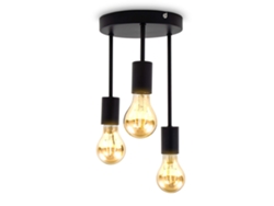 Plafón Vintage 3 Casquillos E27 Metal Mate Negro, Sin Bombillas Incluidas