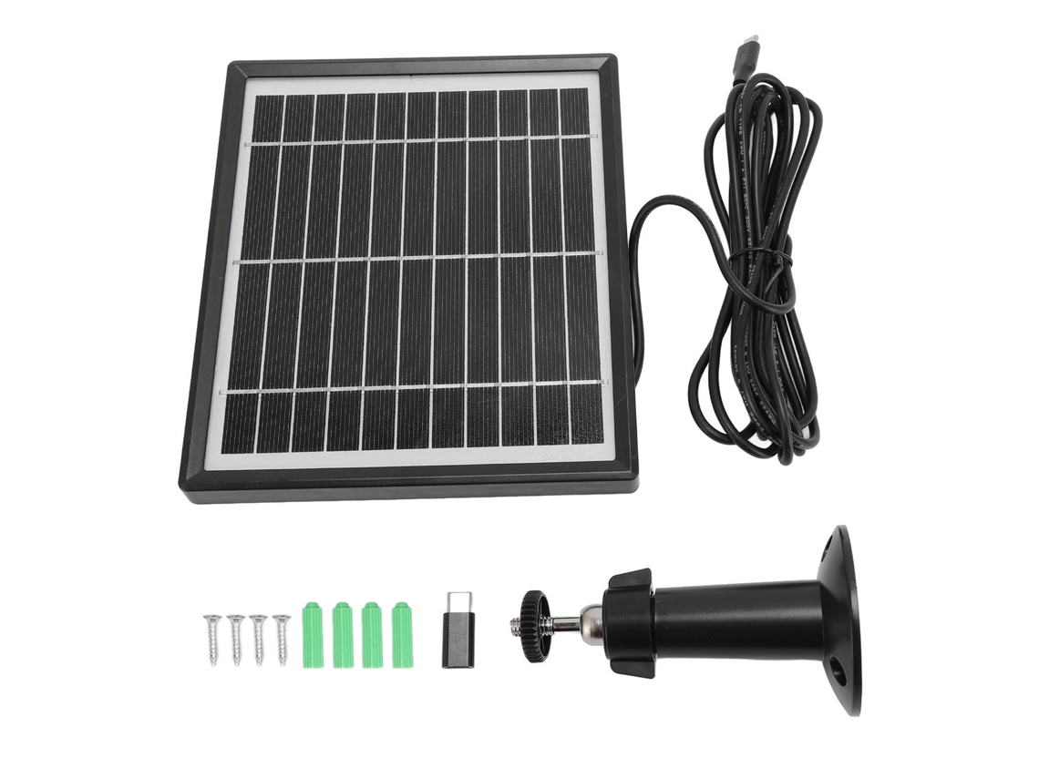 Painel Solar 10w Usb C Ip66 Para Câmera Aves E Campainha Com Suporte 360° E Bateria Recarregável Preto