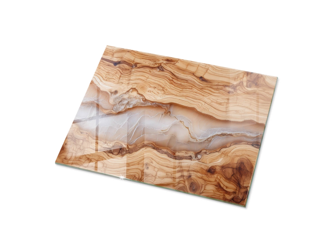 Espejo de sobremesa rectangular de cristal (80 x 60 cm - Madera natural con resina - Beige)