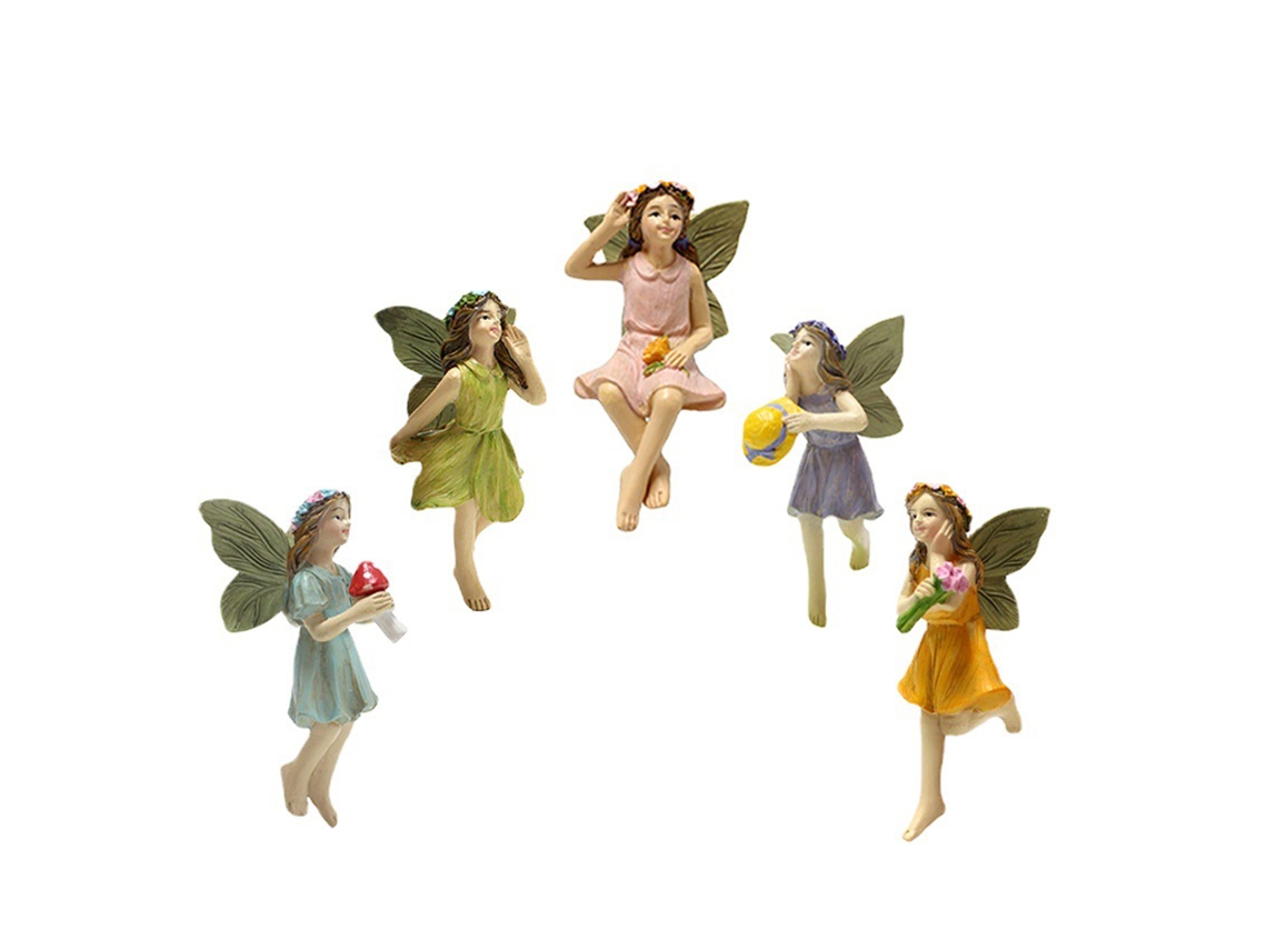 5 miniaturas de hadas de resina sintética, miniesculturas de hadas con flores, adornos para macetas, decoración de jardín, césped y patio.