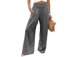 2026-24307-pantalones De Mujer De Cintura Alta Elástica De Pata Ancha Casual Con Bolsillos Para Verano Y Otoño Xxl Gris