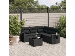 Conjunto de sofá de jardín de 6 piezas con cojines, mimbre sintético negro, DKD Home Decor