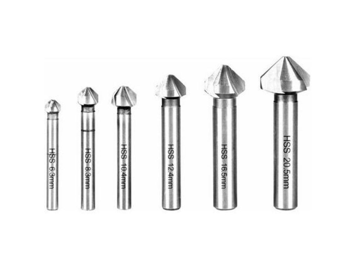 Fresa De Rebaje De 90° 3 Filos Hss Con Mango Redondo 6 Piezas Compatible Con Taladros Comunes 6.3-20.5mm