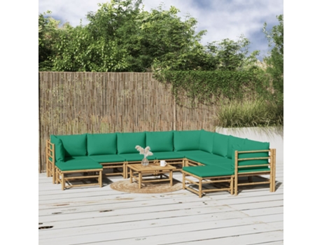 Conjunto 11 de muebles de jardín VIDAXL bambú con cojines verde
