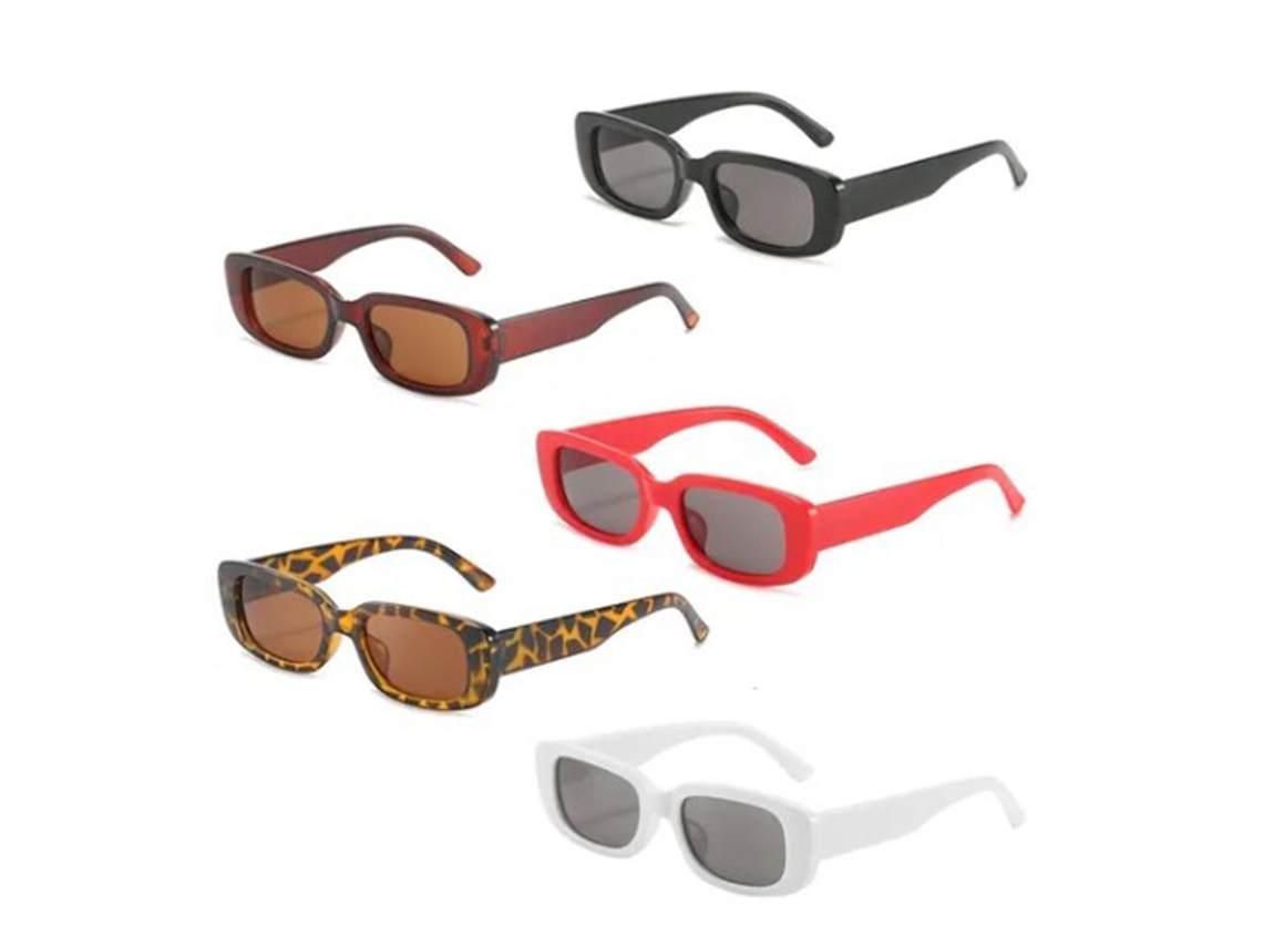 5 Gafas De Sol Rectangulares Retro Con Protección Uv400, Ligeras, Resistentes A Los Impactos Y De Estilo Vintage.