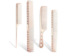 Juego de 4 peines metálicos para corte y peinado profesional del cabello, que incluye un peine para cabello largo y un peine para cabello corto.
