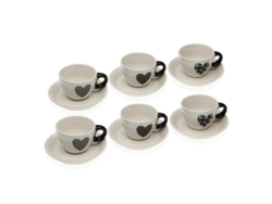 Juego de 6 tazas con plato Versa Nathalie (corazón de gres blanco)