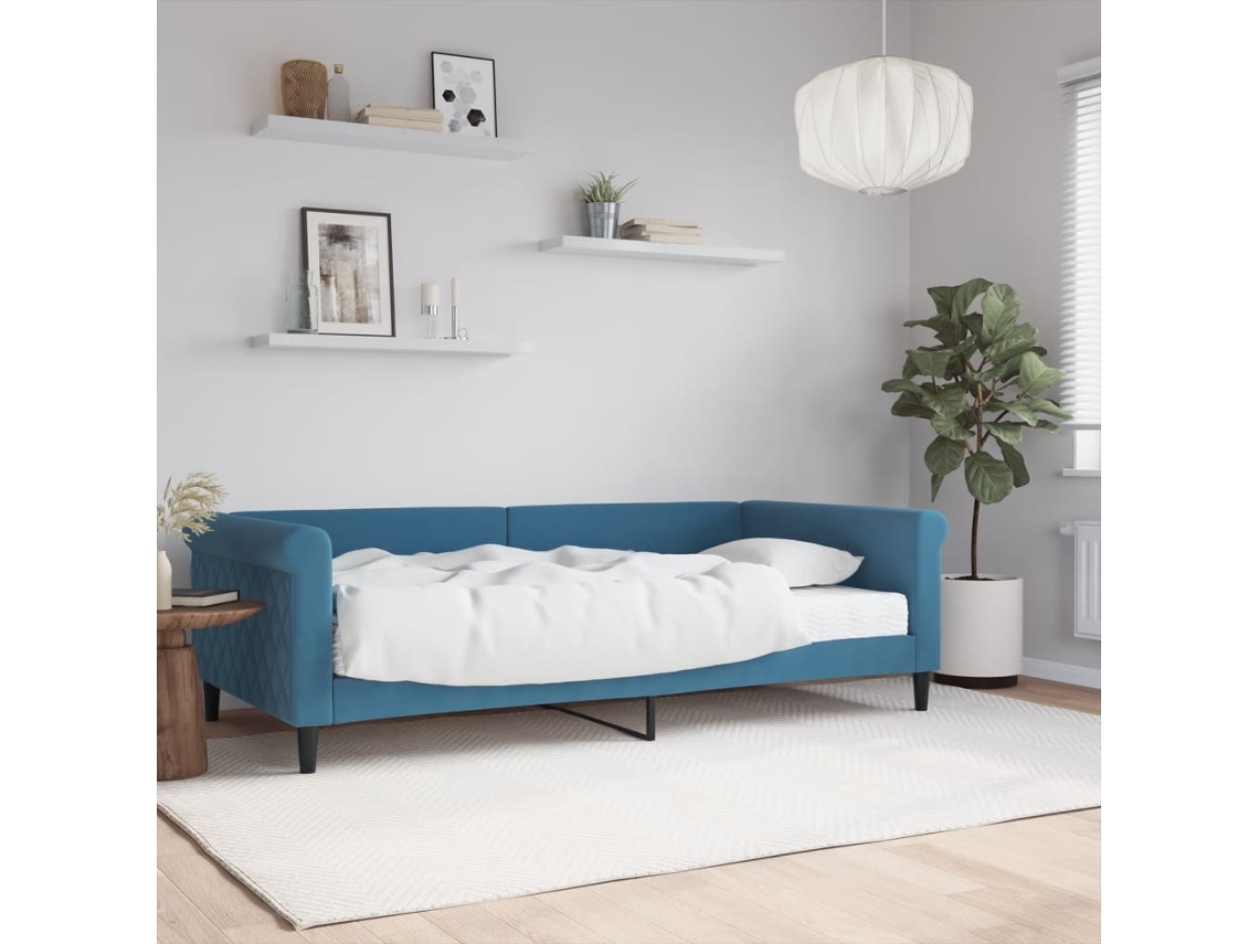 Sofá Cama Con Colchón Terciopelo Azul 100x200 Cm