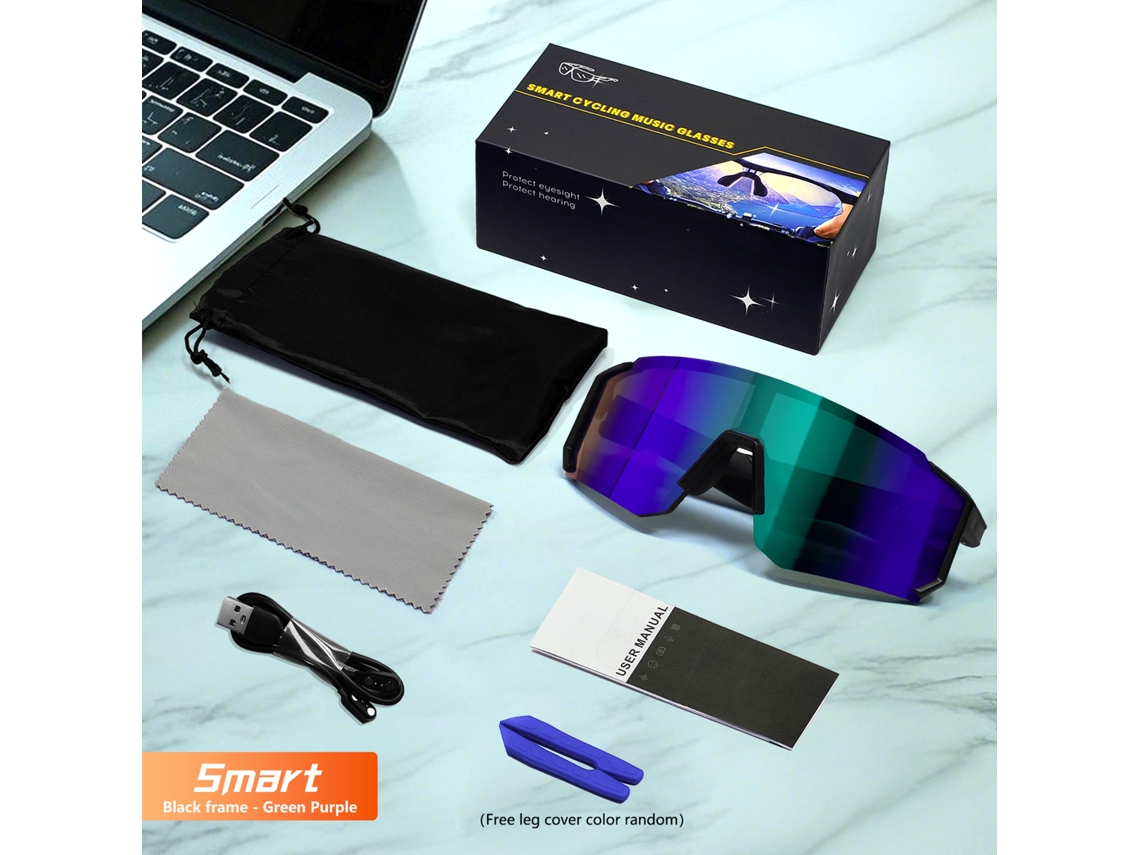 Gafas inteligentes Eifson QY Pro01 con Bluetooth, música, deportes al aire libre, ciclismo, protección UV (negro y verde)