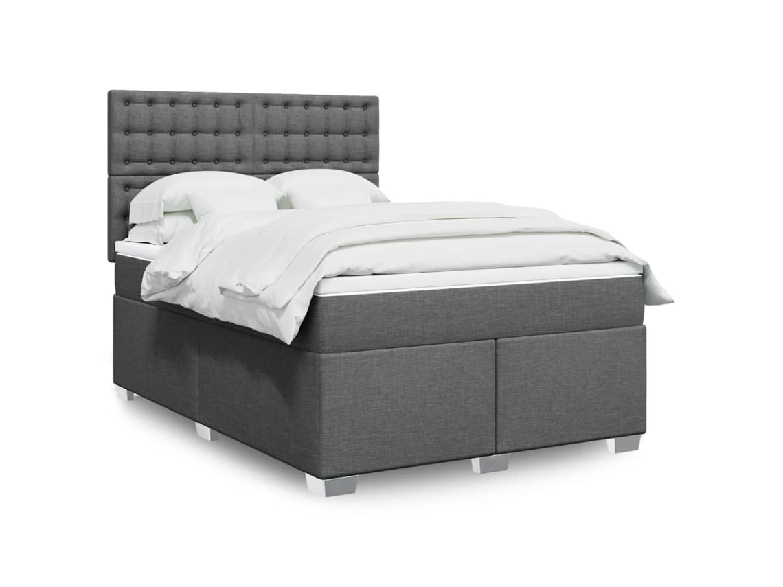 Cama Box Spring Con Colchón Tela Gris Oscuro 140x190 Cm