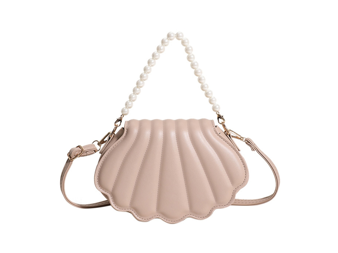 Bolso Bandolera De Piel Sintética Color Caqui Con Cadena De Perlas De Imitación Para Mujer.