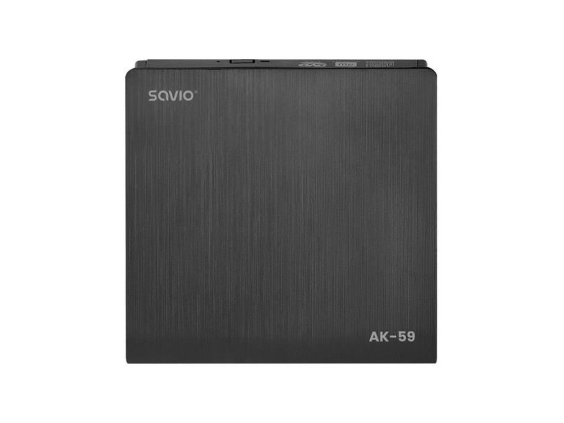 Unidad de DVD externa Savio Slim Ak 59, color blanco, con USB C/USB A, bandeja para CD/DVD, 14,7 x 14,1 x 1,7 cm