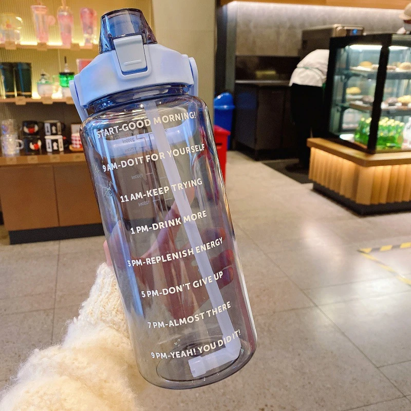 Botella de agua deportiva de 2 litros con marcas de tiempo, portátil, de plástico. MDUG (azul)