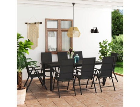 Conjunto 9 de comedor para jardín VIDAXL negro