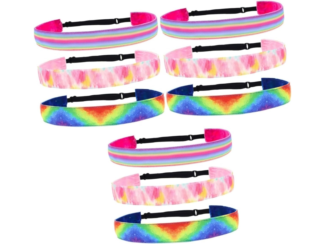 Juego de 9 cintas para el cabello de mujer con estampado tie-dye y degradado arcoíris, antideslizantes, para yoga y deportes.