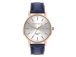 Reloj De Pulsera Unisex De Piel Sintética Con Esfera Redonda, Movimiento De Cuarzo Analógico, Estilo Casual, Color Blanco Y Azul.