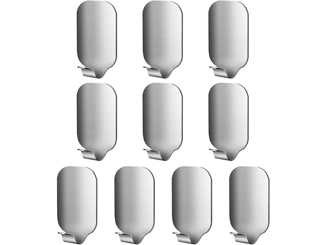 Ganchos autoadhesivos de acero inoxidable de fijación rápida, paquete de 10 unidades, impermeables, con una capacidad de carga máxima de 2,7 kg, para baño, cocina, pared y puerta.