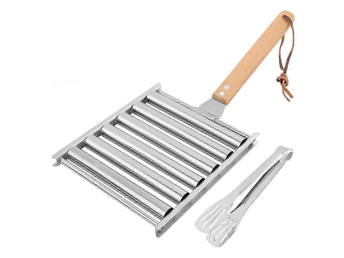 Rodillo De Salchicha De Acero Inoxidable Para Perro Caliente Con Espátula De Metal Y Mango Largo De Madera Rosewell