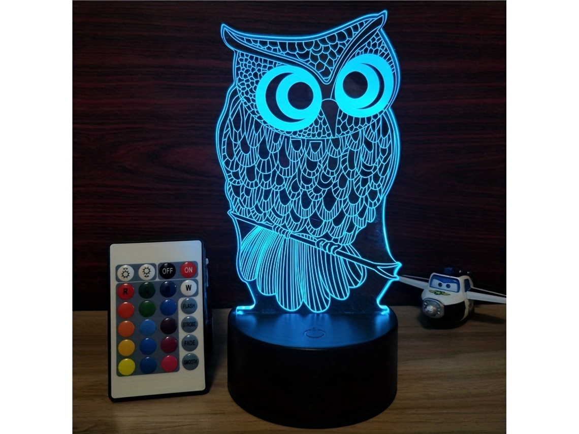 Luz Nocturna Infantil, Tira De Luz Visual 3d Con Control Remoto, 16 Cambios De Color, Diseño De Búho. Siurn
