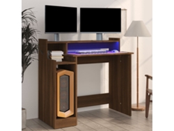 Escritorio | Mesa | Escritorio con luces LED 97x45x90cm Madera tratada Marrón