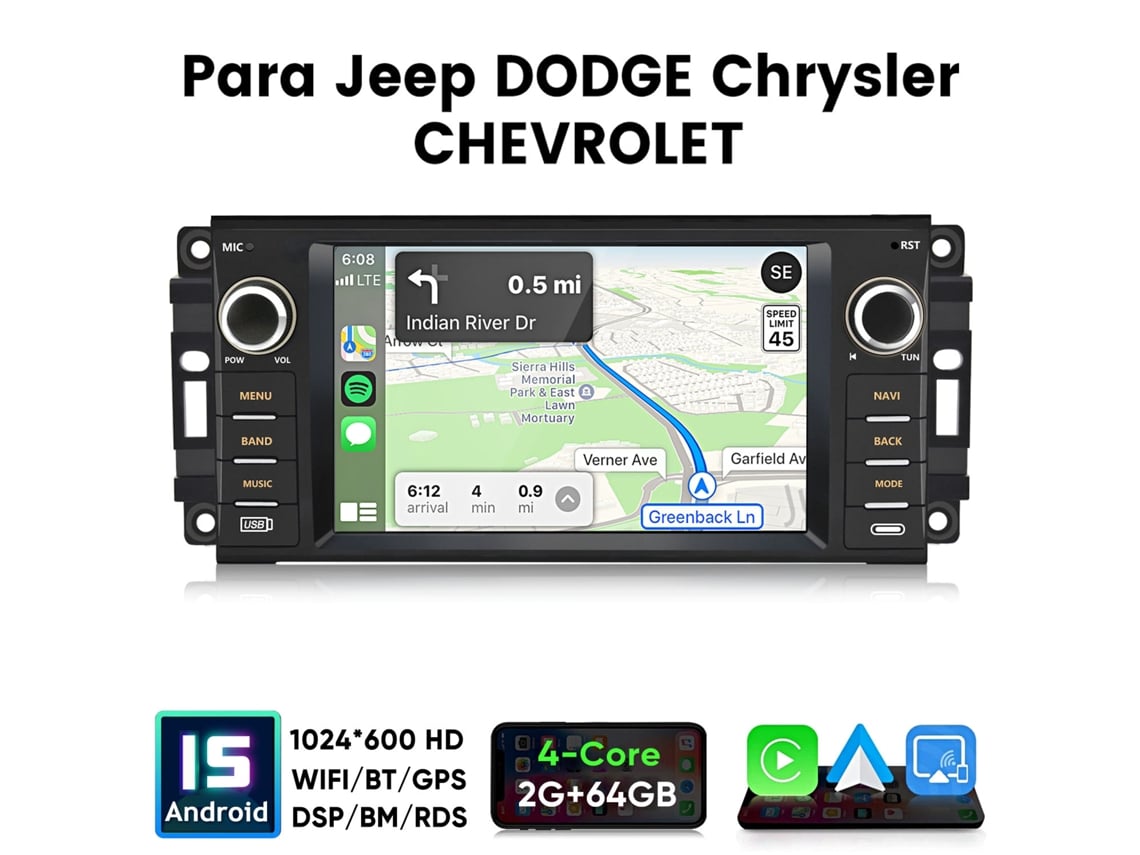 Rádio 9'' Para Jeep Dodge Chrysler Chevrolet 2gb+64gb Android 15 Wifi Junsun Carplay 4 Núcleos