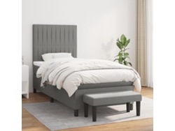 Cama Box Spring Con Colchón Tela Gris Oscuro 90x200 Cm