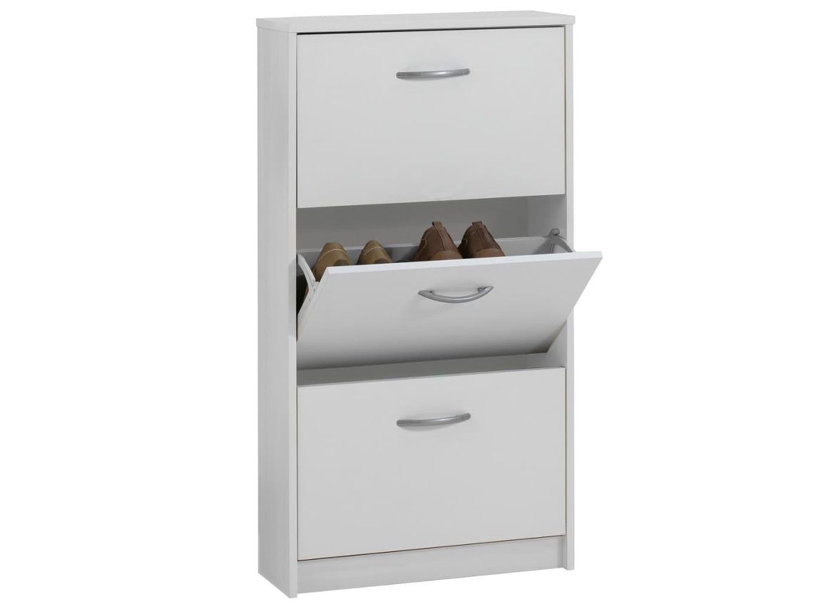 FMD Mueble zapatero con 3 compartimentos basculantes blanco