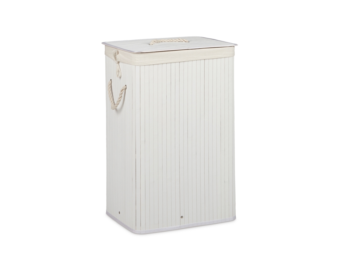 Relaxdays Cesto Para Roupa Suja Em Bambu Com Tampa, Retangular, Xl, 83 L, Dobrável, Hbt: 65,5 X 43,5 X 33,5 Cm, Branco