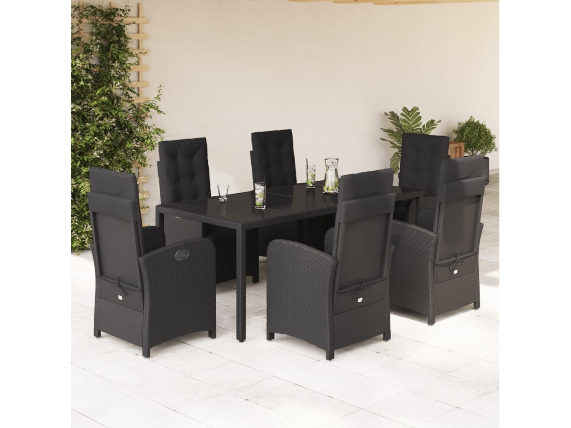 Juego de comedor de jardín de 7 piezas DKD Home Decor con cojines de mimbre negros