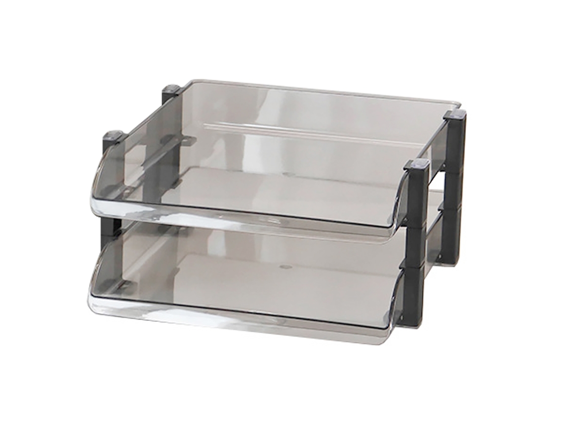 Bandeja Archivadora De Sobremesa De Dos Niveles, Estante De Almacenamiento De Acrílico Negro Oscuro, 280x372x144 Mm