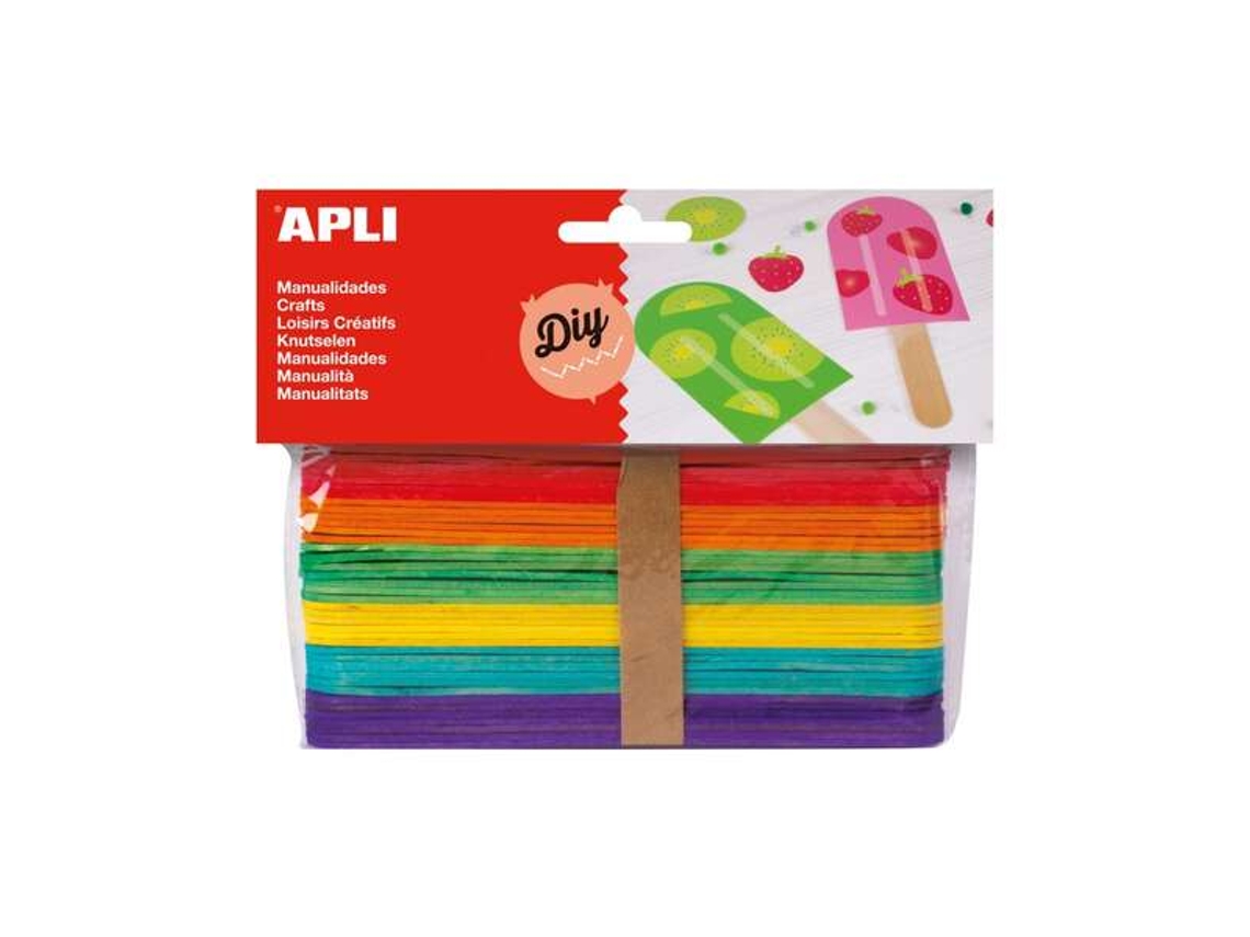 Paquete de 40 palitos gigantes de madera natural de 150 x 18 mm, colores surtidos aplicados